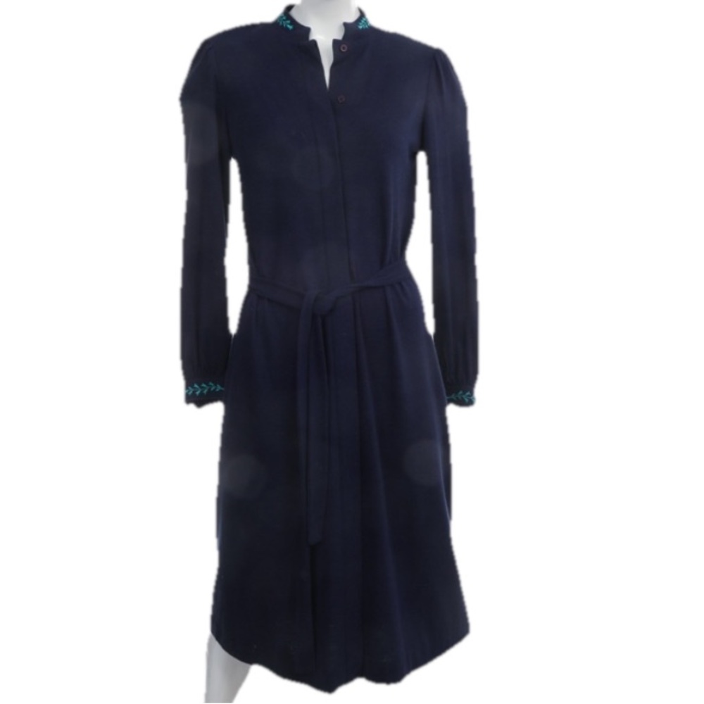 Talbots Wool Button Womens Vintage Size 8 Blue Belted Long Sleeve